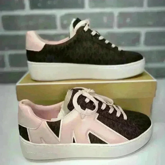 Michael Kors Shoes Poppy Lace up Sneaker Shoes Brown Powder Blush - Picture 1 of 10